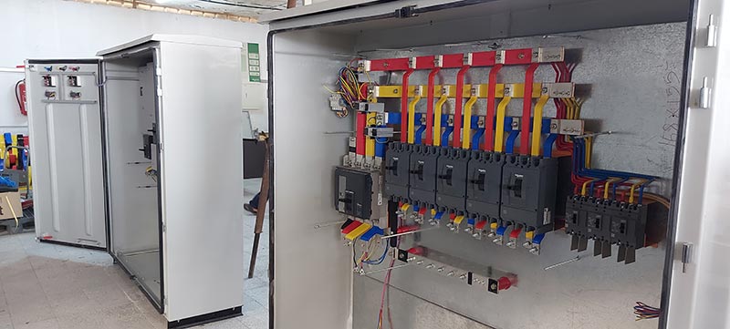 Low-voltage switchgear panel with internal wiring assembled by Ocean Wind Switchgear in Muscat, Oman